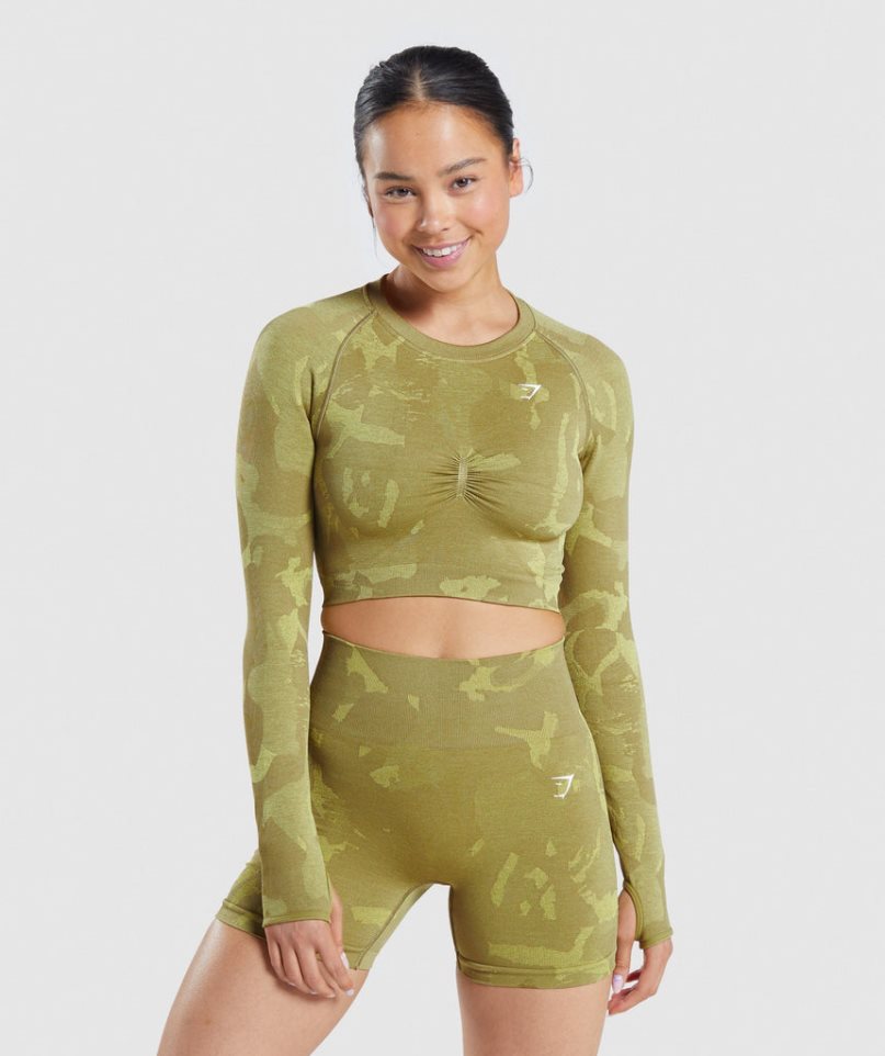 Przycięte Topy Gymshark Adapt Camo Seamless Long Sleeve Damskie Zielone | PL 963UTE